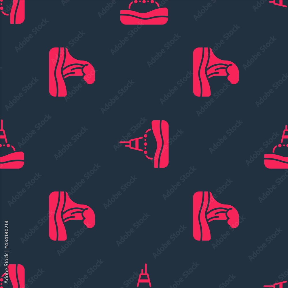 Poster set tsunami and floating buoy on the sea on seamless pattern. vector