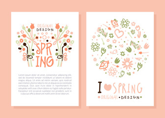 Tender Spring Hand Drawn Flowers in Vector Card or Cover Template