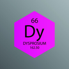 Dy Dysprosium Lanthanide Chemical Element Periodic Table. Hexagon vector illustration, simple clean style Icon with molar mass and atomic number for Lab, science or chemistry education.