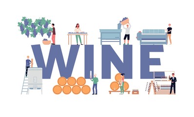 Wine making process concept a vector flat isolated illustration.