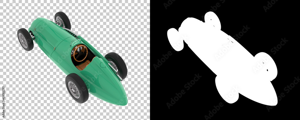 Poster retro race car isolated on background with mask. 3d rendering - illustration