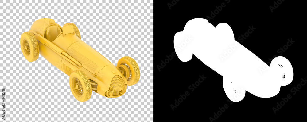 Poster retro race car isolated on background with mask. 3d rendering - illustration