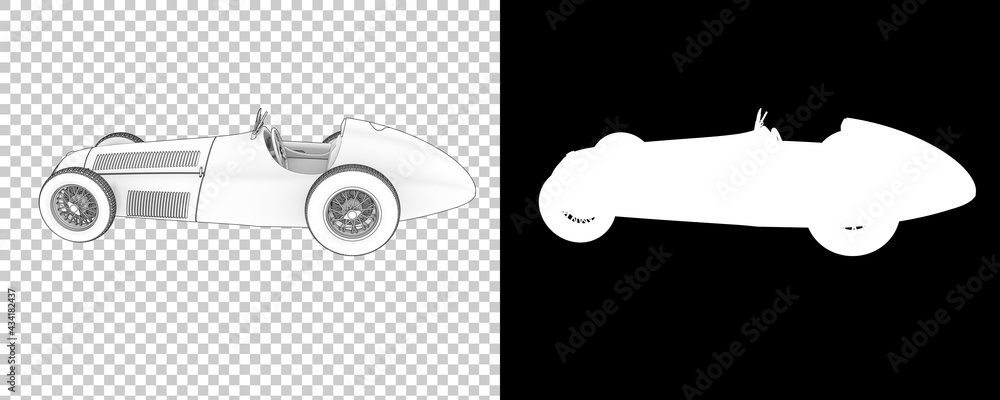 Poster retro race car isolated on background with mask. 3d rendering - illustration