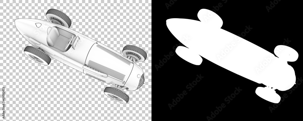 Poster retro race car isolated on background with mask. 3d rendering - illustration