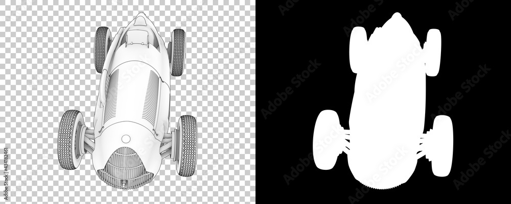 Poster retro race car isolated on background with mask. 3d rendering - illustration
