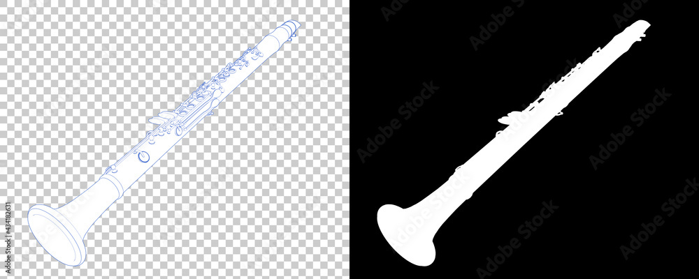 Poster clarinet isolated on background with mask. 3d rendering - illustration