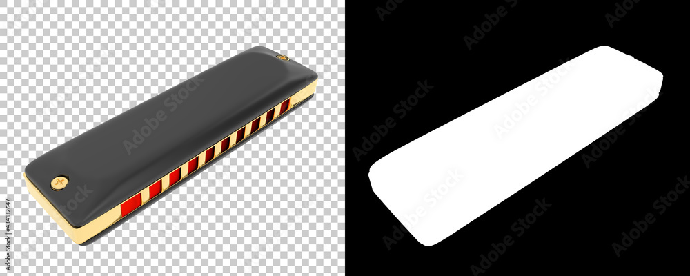 Poster classic harmonica isolated on background with mask. 3d rendering - illustration