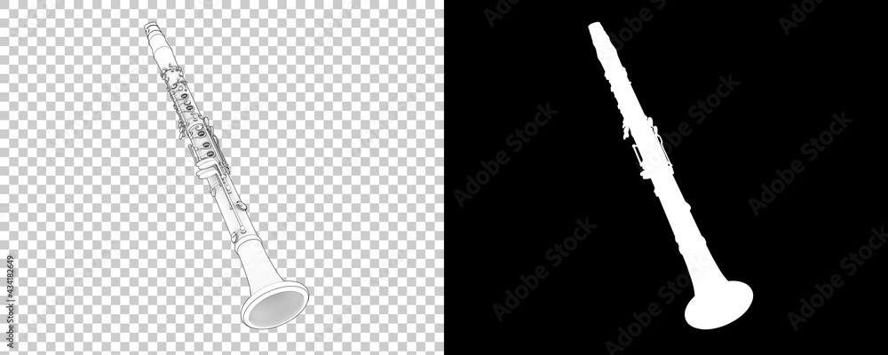 Poster clarinet isolated on background with mask. 3d rendering - illustration