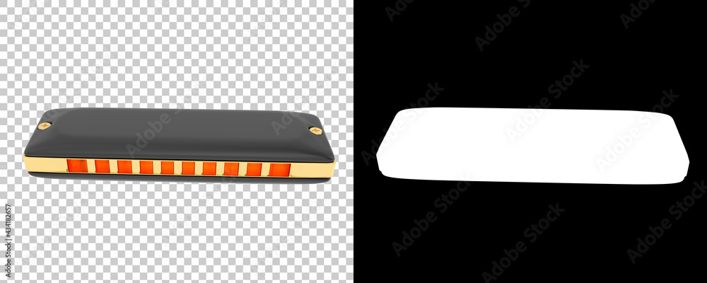 Poster classic harmonica isolated on background with mask. 3d rendering - illustration