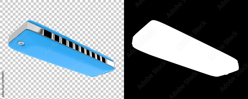 Poster classic harmonica isolated on background with mask. 3d rendering - illustration