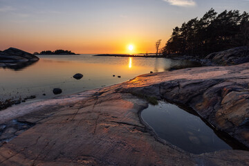 Beautiful evening on the rocky seashore, Finland