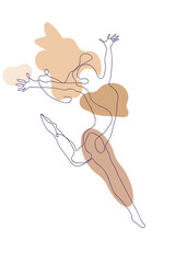 Happy jumping woman girl active single line art