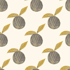 Creative seamless pattern with abstract citrus fruit: lemons, limes and oranges. Colorful fruity background.	