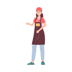 Fast food restaurant worker female character flat vector illustration isolated.