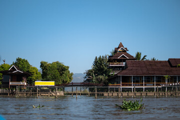 Buildings by the riverside at Inle Lake, Myanmar