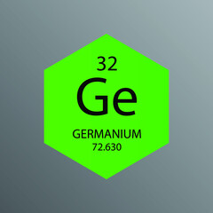 Ge Germanium Metalloid Chemical Element Periodic Table. Hexagon vector illustration, simple clean style Icon with molar mass and atomic number for Lab, science or chemistry education.