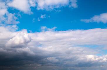 Soft focused Panoramic view of beautiful thunderclouds. Beautiful dramatic  blue sky background....