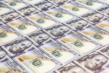 A lot of Money background. Dollars currency notes. Inflation rate. Economic crisis. Сurrency devaluation. Successful business. Close up, soft focus.