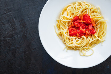 pasta spaghetti tomato sauce vegetable italian food meal snack copy space food background rustic top view vegetarian food