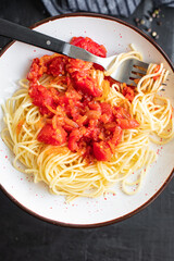 pasta spaghetti tomato sauce vegetable italian food meal snack copy space food background rustic top view vegetarian food