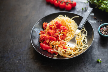 pasta spaghetti tomato sauce vegetable italian food meal snack copy space food background rustic top view vegetarian food