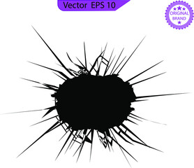 Broken glass, cracks, bullet marks on glass. Cracks vector icons. Black surface crack set with holes and broken ground texture, transparent background. Cracked wall destruction effect