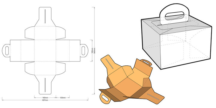 Cake Box with handle and Die-cut Pattern. The .eps file is full scale and fully functional. Prepared for real cardboard production.