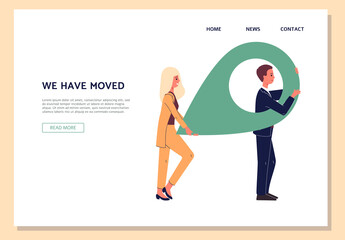 Web banner announcing company or office moving, flat vector illustration.