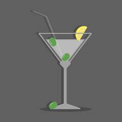 martini glass with olives. vector graphics