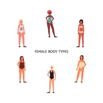Female body types infographic with women flat vector illustration isolated.