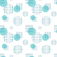 Tapeten Vector abstract seamless pattern. Blue isolated stylish modern geometric shapes on white background. Circles, dots and specks to decorate the background or wrapping paper. © Ekaterina