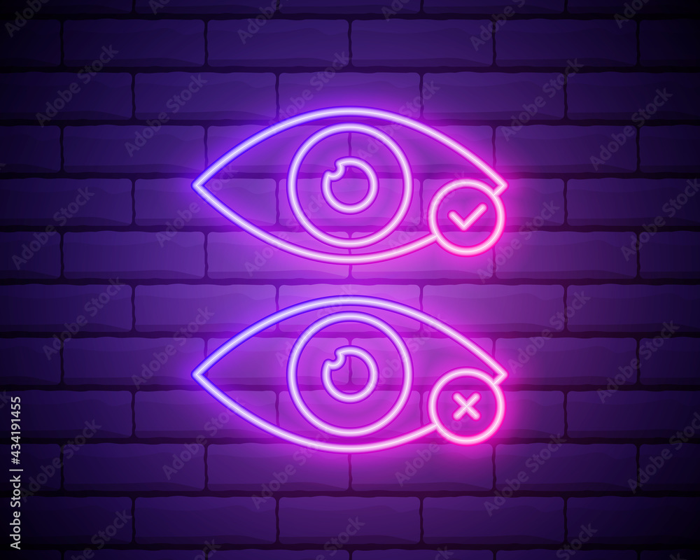 Poster eye with tick and cross neon icon. elements of media, press set. simple icon for websites, web desig