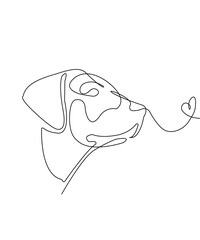 Dog one line drawing. Pet shop logo. Abstract minimal style. Editable line