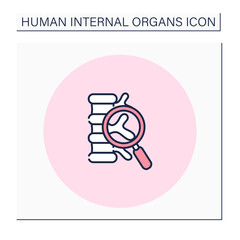 Spine color icon. Detailed bones examination. Finding problems. Pain in back. Medical treatment. Human internal organs concept.Isolated vector illustration