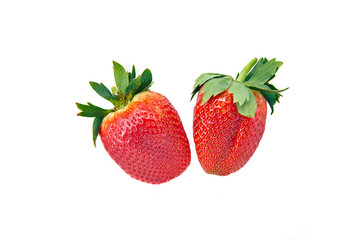 two juicy strawberries on a white background