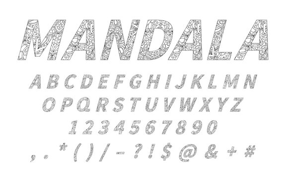 Ethnic font. Ornament alphabet. Vector abc set