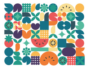geometric vegetables and fruits vector design - obrazy, fototapety, plakaty