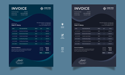 Creative & print-ready Invoice Templates, Invoicing quotes, money bills, price lists, tax forms, and payment agreement design templates. - obrazy, fototapety, plakaty
