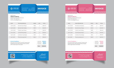 Invoice Layout with two different colors, Business Invoice, money bills, price lists template