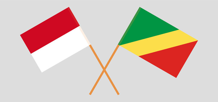 Crossed flags of Monaco and Republic of the Congo. Official colors. Correct proportion