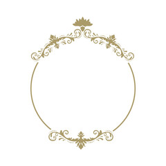 empty golden ornamental frame, damask pattern, vector