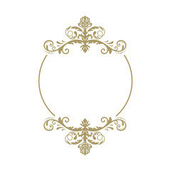empty golden ornamental frame, damask pattern, vector