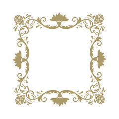 empty golden ornamental frame, damask pattern, vector