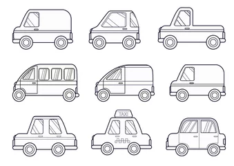 Fotobehang Coloring book set cartoon cars. Vector illustration outline drawing vehicle. © Betswork