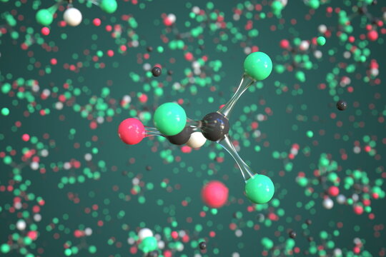 Chloral molecule, conceptual molecular model. Chemical 3d rendering