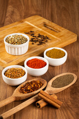 Variety of spices and seasonings on the table.