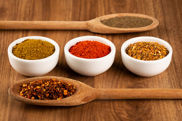 Variety of spices and seasonings on the table.