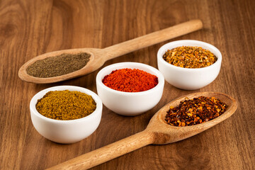Variety of spices and seasonings on the table.