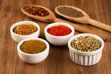 Variety of spices and seasonings on the table.