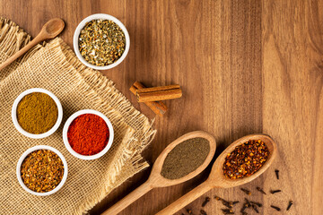 Variety of spices and seasonings on the table.